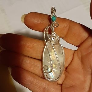 Handmade rainbow moonstone sterling silver pendant